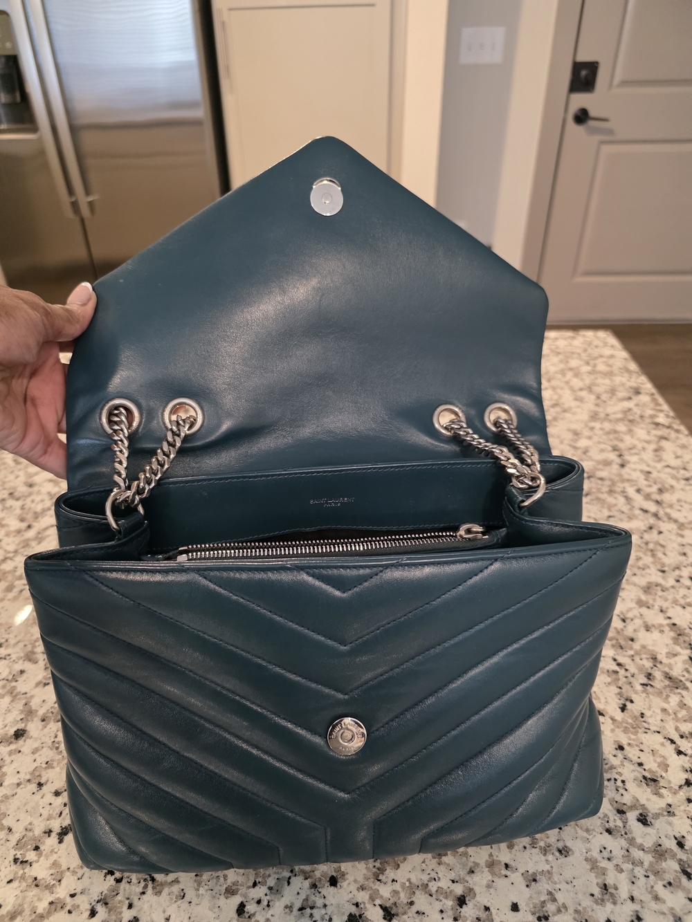 Saint Laurent Chevron Quilted Shoulder Bag - Teal - Picture 8 of 16